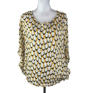 Diane Von Furstenberg Blouse Tunic Poncho sz Small Gold Black Silk Sheer Wedding